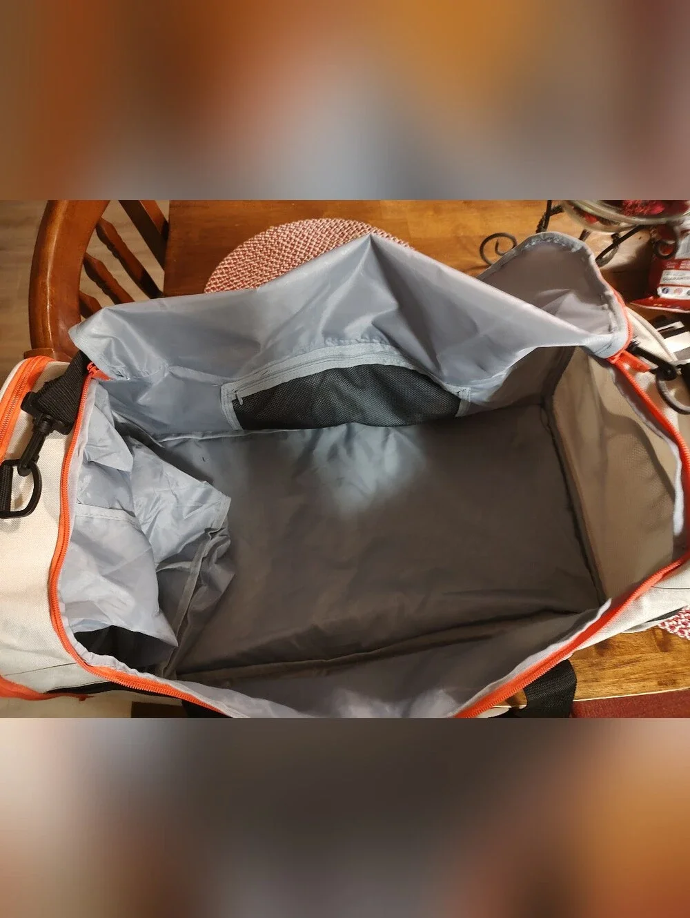 Puma Cream Duffel Bag with Pink Trim and Black Handles